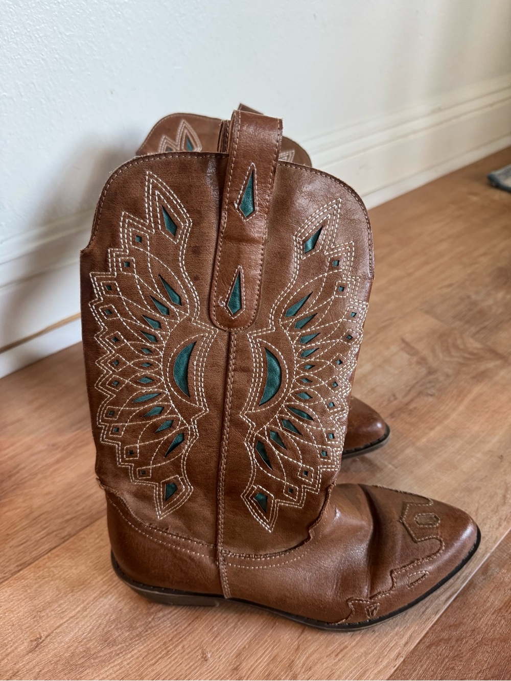 Coconuts Western Boots with Teal Inlay